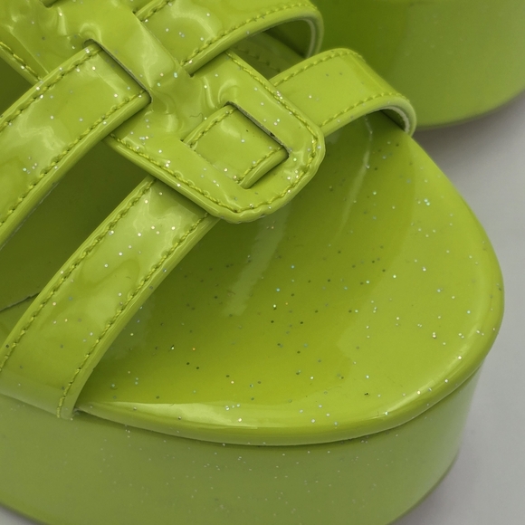 NWOT CIRCUS NY Sam Edelman Golda Platform Sandals—Wasabi (Sparkly Glitter Green) - Picture 2 of 16